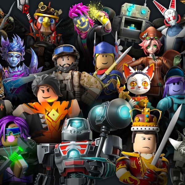 A collage of various animated characters, displaying a range of costumes and expressions. Metaverse/Roblox